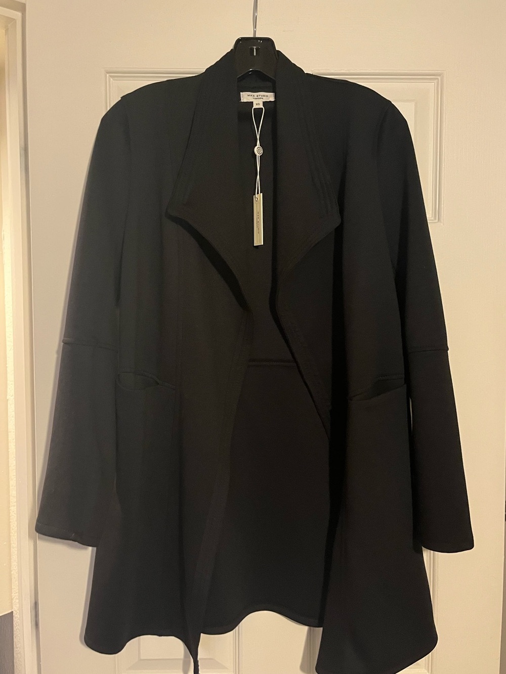 Max Studio Black Open Drape Duster Blazer
